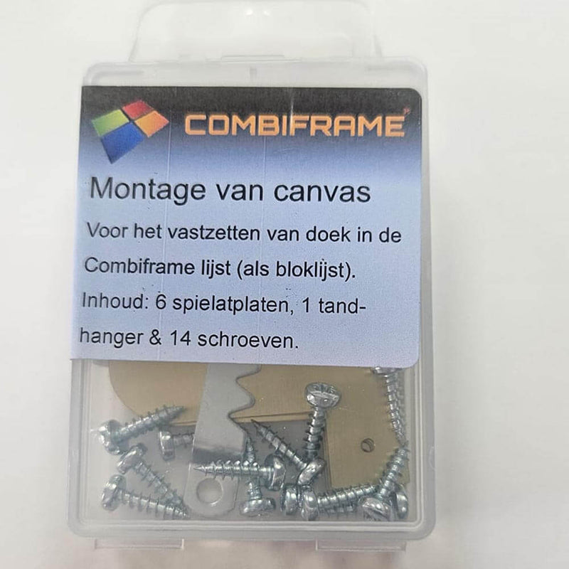 Spielatplaten Set: 6 platen, 1 tandhanger en 8 schroeven. Montage Combiframe bloklijst