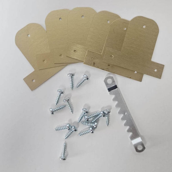 Spielatplaten Set: 6 platen, 1 tandhanger en 8 schroeven. Montage Combiframe bloklijst