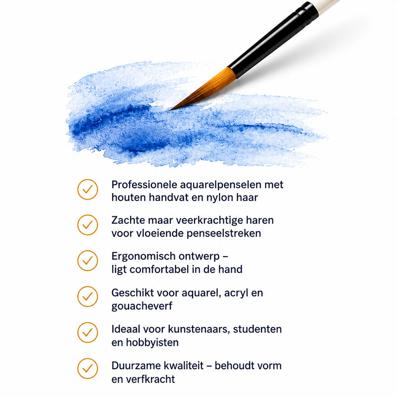 Arcana Art aquarelpenselen – set van 12 (maten 1 t/m 12)