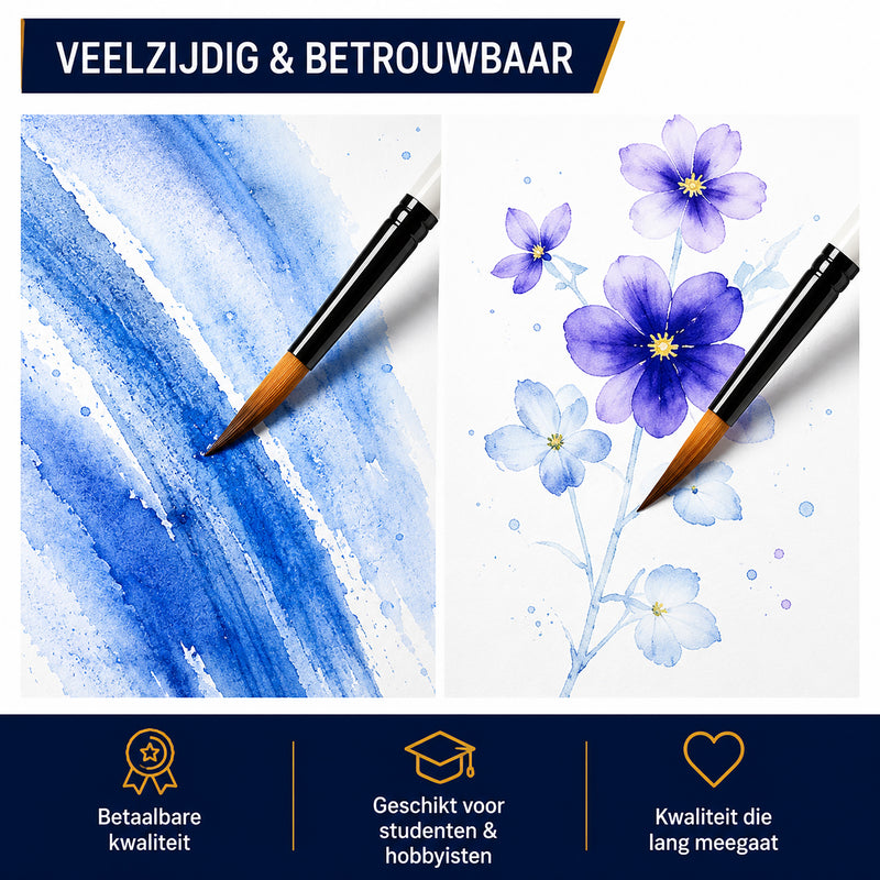 Arcana Art aquarelpenselen – set van 12 (maten 1 t/m 12)