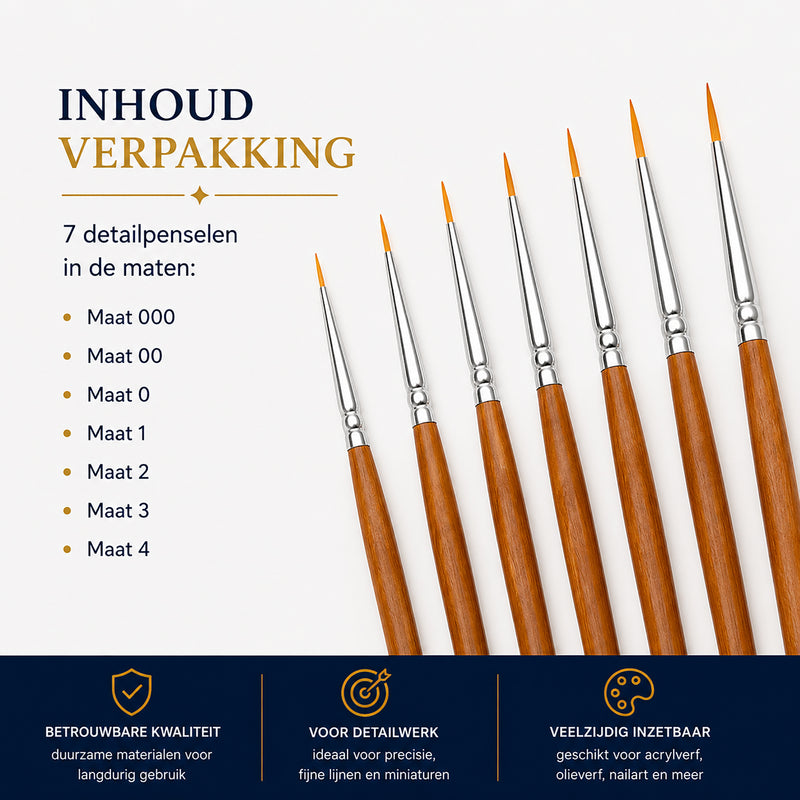 Arcana Art detailpenselen – set van 7 (maten 000 t/m 4)