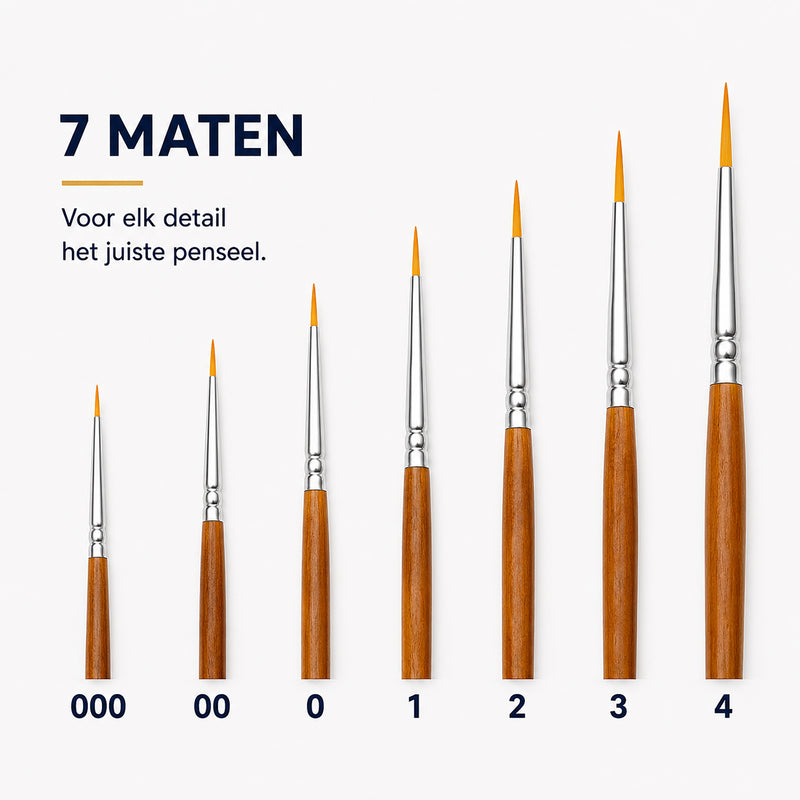 Arcana Art detailpenselen – set van 7 (maten 000 t/m 4)