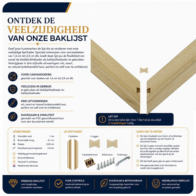 Combiframe DHZ 3-in-1 lijst (halve lijst!!), naturel