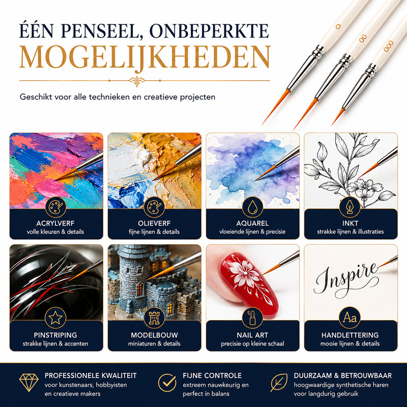 Arcana Art sleperpenselen – set van 6 (maten 0, 00 en 000)
