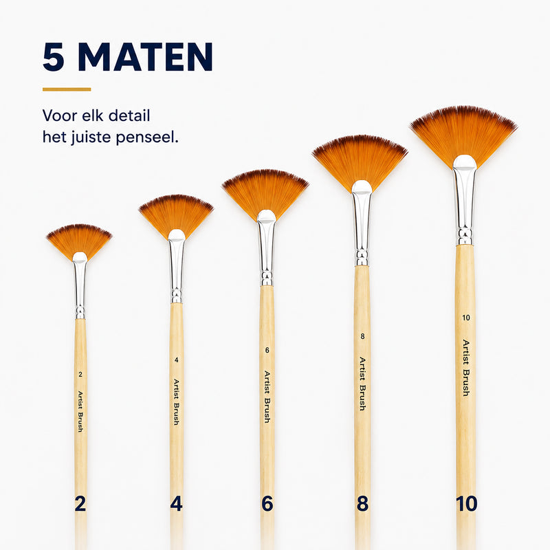 Arcana Art waaierpenselen – set van 5 (maten 2, 4, 6, 8 & 10)