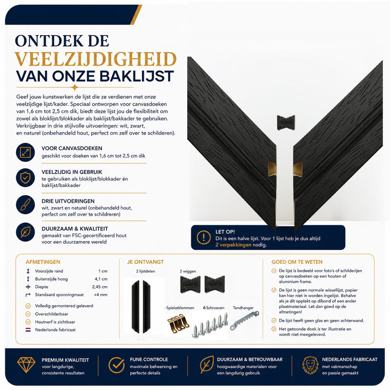 Combiframe DHZ 3-in-1 lijst (halve lijst!!), zwart